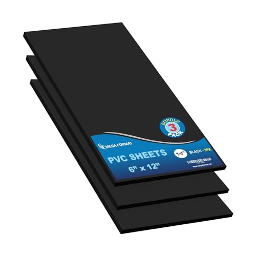 Image of Mega Format Expanded PVC Plastic Sheets - 6 inch X 12 inch Rigid Black Sheet for Crafts, Signage, & Displays - Sintra, Celtec PVC Board - Waterproof for Outdoors Use - 1 /4 inch 6mm Thick - 3-Pk-Black
