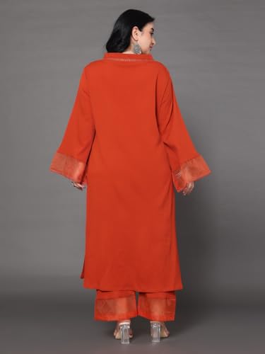 Image of Varanga Women Straight fit Rust kurta with a tonal bottom, designed for comfortable casual and semi formal wear.