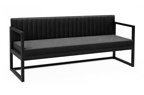 Image of Metal Sofa Cum Bed for Living Room | Modern Industrial Design Metal Frame 3 Seater Sofa Bed for Home, Office & Lounge-Black