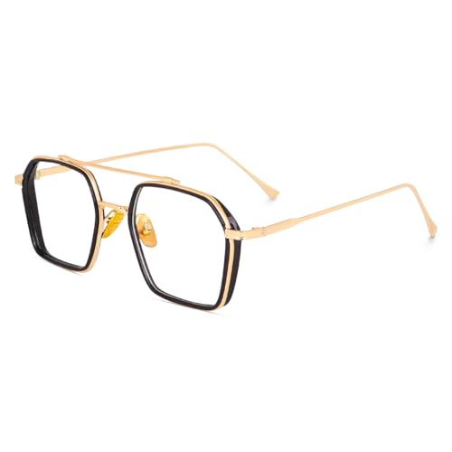 CREEK Blue Light Blocking Hexagon Blue Cut Zero Power anti-glare Retro Square Eyeglasses for Eye Protection from UV by Computer/Tablet/Laptop/Mobile (With Torch and Testing Card)