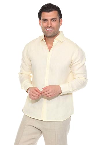 Mojito Men's 100% Linen Long Sleeve Button-Down Shirt