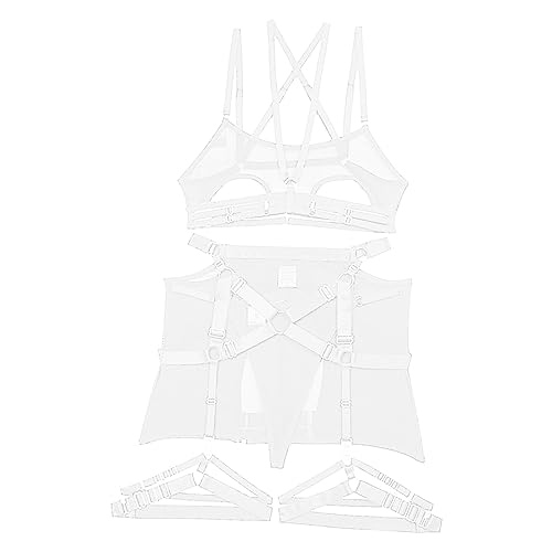 Lingerie rouge ensemble porte-jaretelle en mesh transparent pour femme