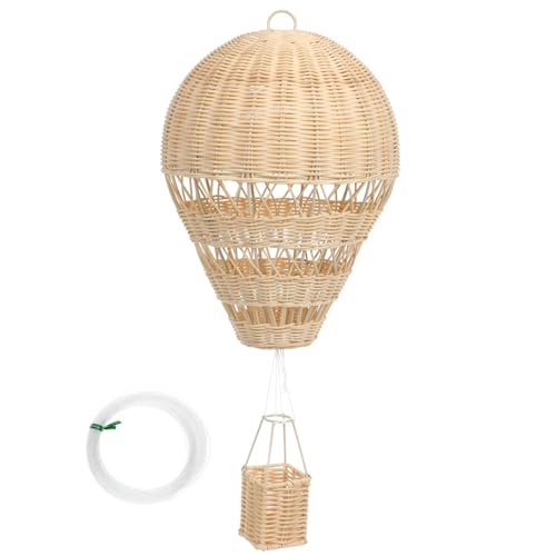Image of RUNROTOO rattan hot air balloon wedding party supplies inflatable hot air balloon beige home decor baseball balloon Wall-mounted Hot Air Balloon Woven Hanging Decor ribbon Christmas