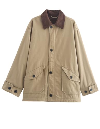 Womens Oversized Barn Jacket Button Down Canvas Jacket Corduroy Lapel Collar Fall Fashion 2025 Trendy Outwear