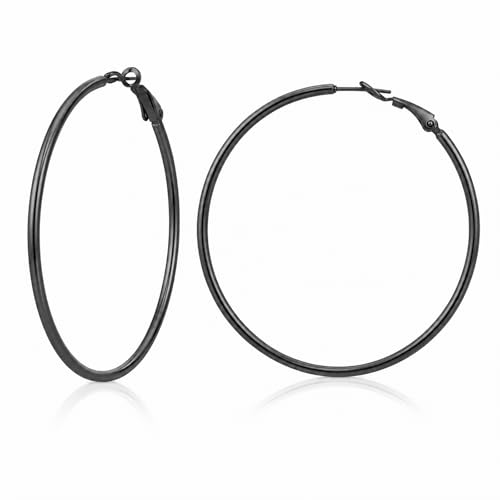 Big Black Hoop Earrings for Women 60mm Stainless Steel Hypoallergenic Large Hoops Earrings for Women Birthday Mothers Day Jewelry Gifts Women