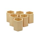 Cregugua 6 Pieces 4 Inch Wooden Pen Holder Hexagon shaped Unfinished Wood Pencil Holder for DIY Crafts Projects (3x3x4 Inches)