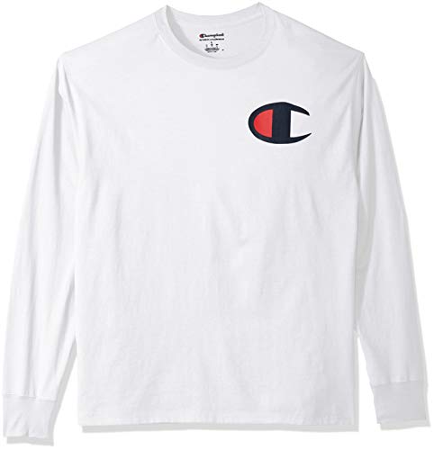 Champion Men's Classic Jersey Long Sleeve Graphic T-Shirt, White/Big c Logo, Medium