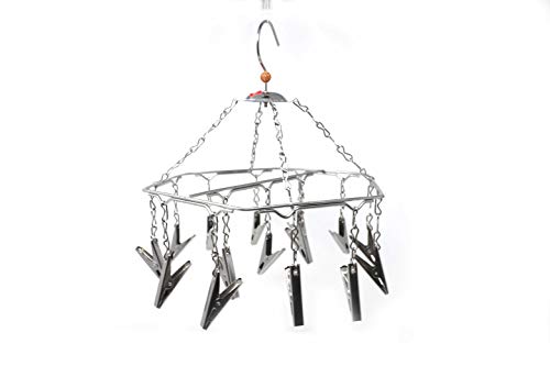 Image of HAZEL Cloth Hanger Stainless Steel With 15 Clips, 23 X 23 X 4 Centimeters