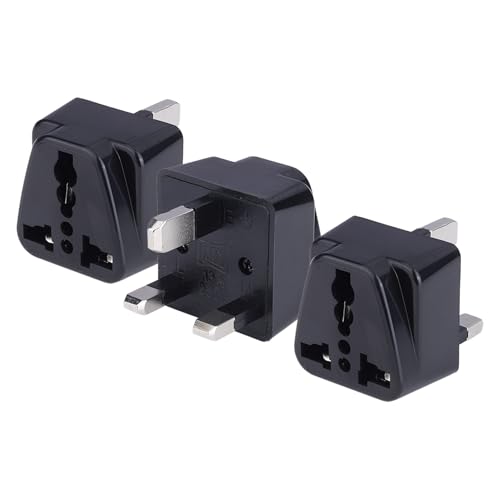 Image of MX UK Adapter for Indian Pins Type G Plug Adapter India to UAE Hong Kong Dubai Singapore Universal Travel Adapter Ireland Plug Travel Adapter 3-Prong Flat Pin Converter Socket Pack of 3