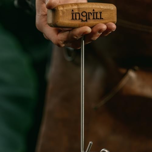 INGRILL Stainless Steel Meat Hook Tool for Barrel Smokers – Heavy-Duty 304 Stainless Steel BBQ Hook with Teak Wood Handle for Lifting, Hanging & Handling Meat - Thumbnail 2