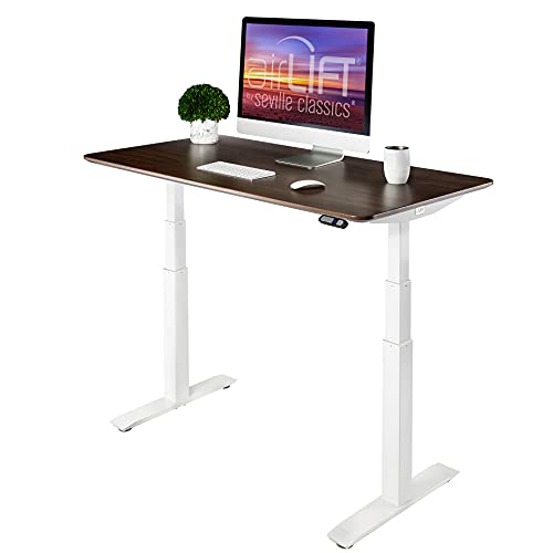 Seville Classics AIRLIFT Pro S3 54" Solid-Top Commercial-Grade Electric Adjustable Standing Desk (51.4" Max Height) Table - White/Walnut