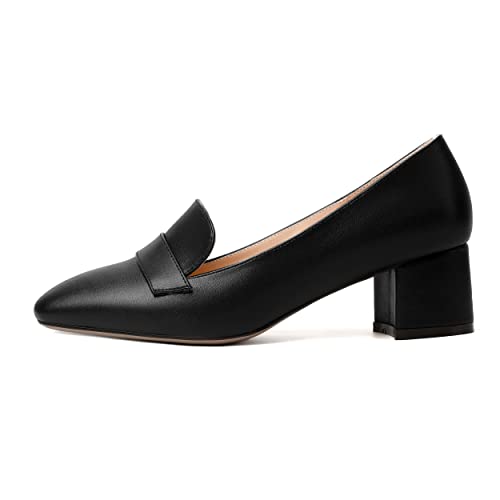 Image of MODENCOCO Womens Square Toe Slip On Comfortable Casual Matte Work Chunky Low Heel Loafers Shoes 2 Inch