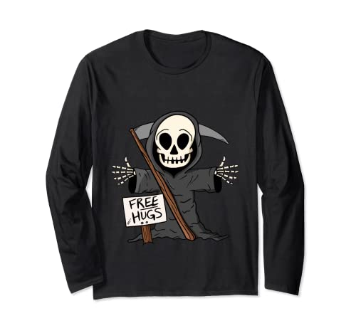 Free Hugs Grim Reaper Funny Pun Scary Halloween Costume Boys Manga Larga