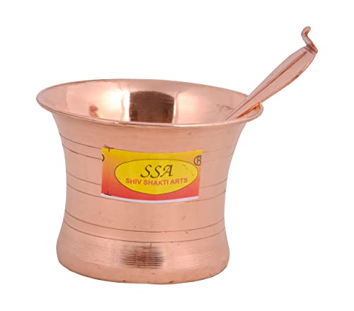 Shiv Shakti Arts® Pure Copper Puja Patra | Panch Patra | Jal Patra & Achmani Spoon Set for Poojan Purpose (Big) (Set of 1)