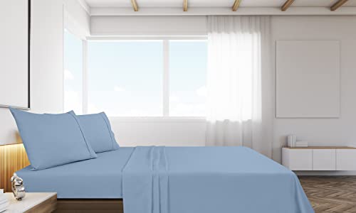 Royale Linens 2 Pack Bulk Flat Sheet Set - Top Sheets - Soft 1800 Microfiber - Wrinkle & Stain Resistant - for Hotel, Massage Table, Hospital, Dorm - Twin Flat Sheet Sold Separately (Twin, Lake Blue)