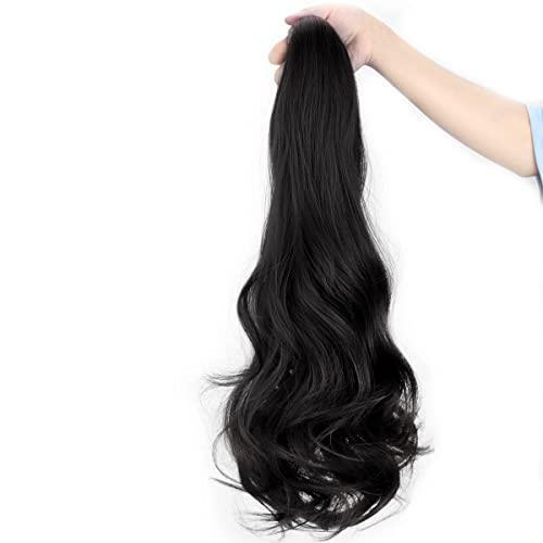 ChuLian Wavy Ponytail Extensions Claw Clip Ponytail Extensions for Women Curly Clip In Hair Extensions 24 Inch Long Clip In Ponytail Black