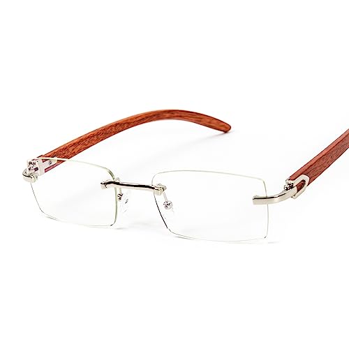 Street Knitted Men's Women's Rimless Vintage Small Woodgrain Rectangular 90's Retro Silver Metal Frame Hip Hop Clear Lens Glasses Trendy Square Buffs Eye Glasses2