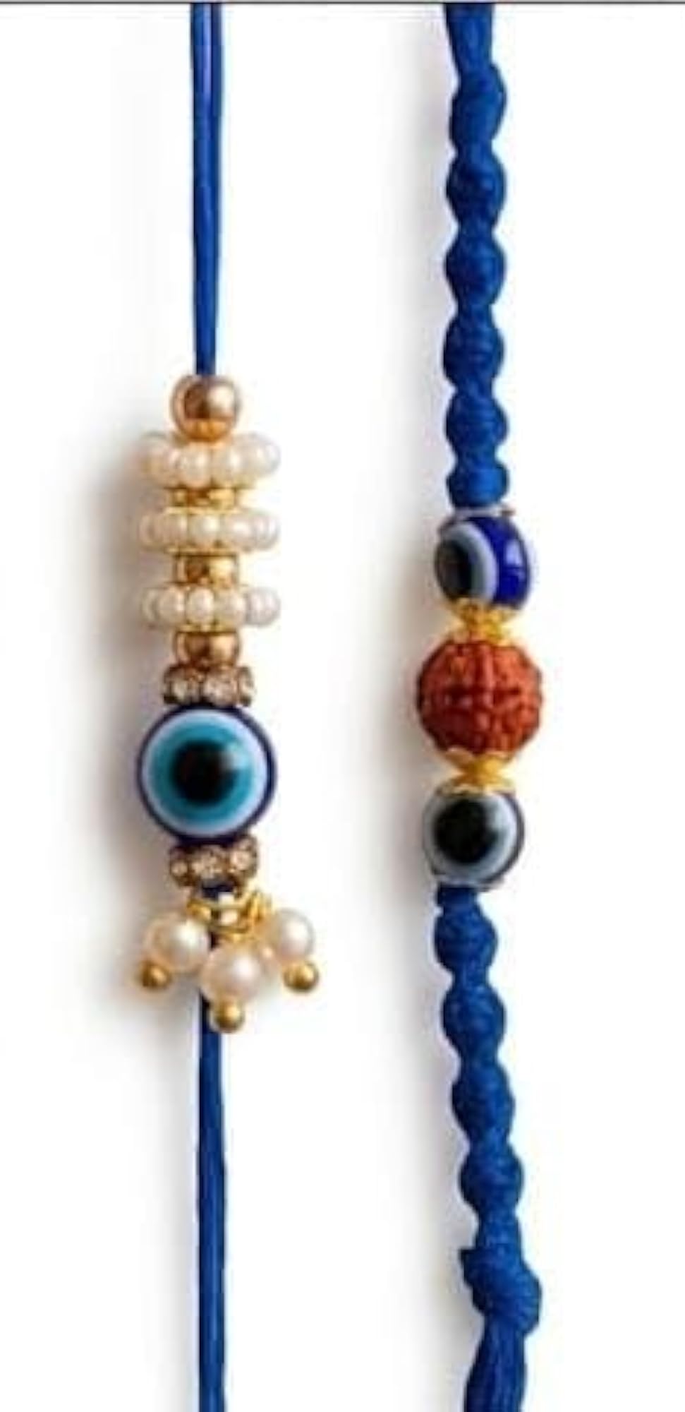Evil Eye Rakhi with Rudraksha and Silver Accents