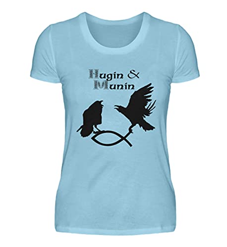 Hugin & Munin T-shirt bleu en coton premium pour femme en taille S