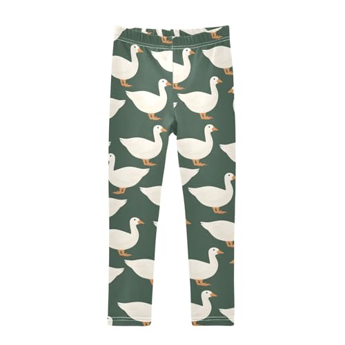 ALAZA Girls' Leggings Children's Yoga Pants Skinny Printed Dance White Duck Green Comfortable 4T