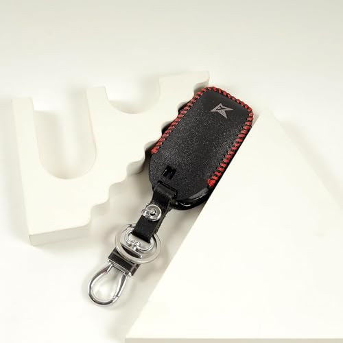 Image of Leather Smart Car Key Cover Case with Metal Hook Keychain for Toyota Fortuner Innova Crysta (Black)