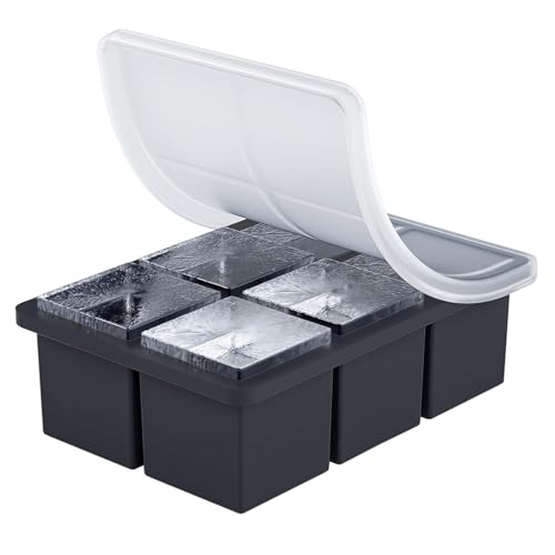 Image of Ice Cube Molds with Lid,Big Silicone Ice Cube Tray for Whiskey,2Inch Square Ice Cube Tray,Easy-Release Ice Mold,Giant Ice Cubes for Bourbon Cocktail (1, Black)