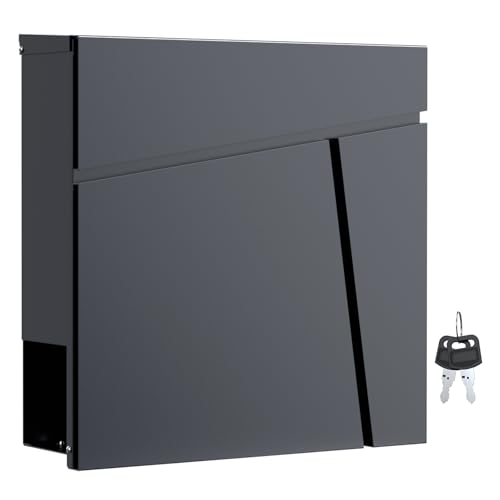 Wiltec Boîte aux Lettres Murale ou sur Pied Design & Porte-journaux V23, Verrouillable, Gris Anthracite, Acier galvanisé, 370 x 102 x 370 mm, Fente et clapet