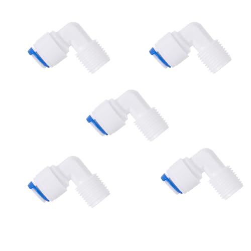 Quick Connect 1/4-Inch to 1/4-Inch Male RO Reverse Osmosis Water Filter Fitting Male Elbow Pack of 5