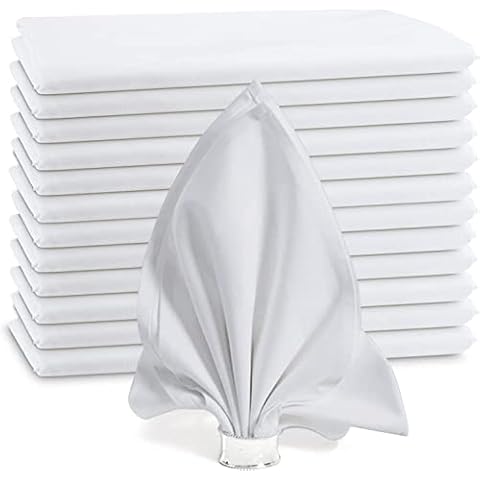Cloth Napkins 12 Pieces Washable Napkins 45x45cm Polyester Napkins for Wedding Banquet Birthday Party Hotel(White) Cover