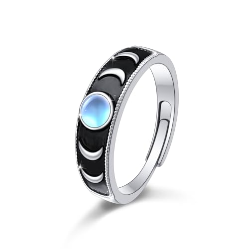 Lonyinlg Moon Phase Ring Sterling Silver S925 Crescent Moon Ring for Women-Men Vintage Jewelry Gifts for Mothets Day Thanksgiving Day Memorial Day Valentines Day Birthday (Adjustable size)