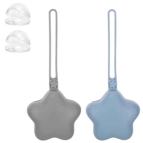 Image of 2 Pack Pacifier Holder Case, BPA-Free Silicone Portable Pacifier Case Holder Pouch for Baby Boys & Girls, Travel Storage Container for Newborn, Diaper & Strollers, Star