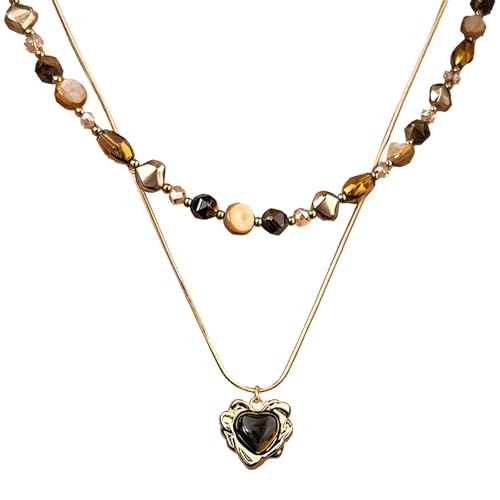 Collares con colgante de corazón y ojo de tigre natural diseño exclusivo de cadena cubana