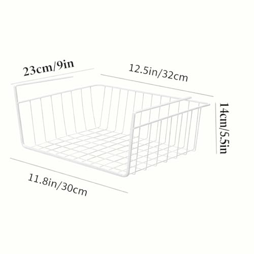 Image of DecorTwist 16 Inch Under Shelf Storage Basket - Heavy Duty Metal Undershelf Organizer for Kitchen Cabinet, Wardrobe & Pantry | No Drill Slide-In Under Cabinet Wire Rack (White) Pack of 2