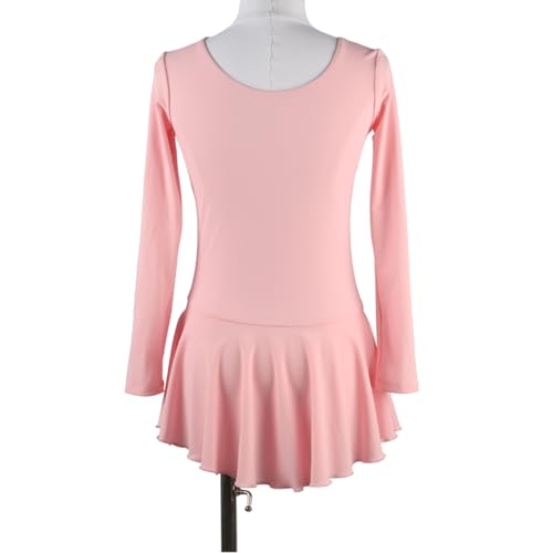 DIJITOO Vestido de patinação artística, manga comprida, gola redonda, cor sólida, fantasia de compet