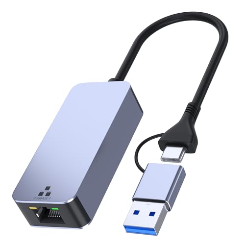 2.5Gb USB to Ethernet Adapter 2 in 1 Type-A&Type-C Ethernet Adapter for Laptop/iPhone15/16/17 Series Aluminum USB to RJ45 Network Internet 2.5 Gigabit Wired LAN Network to USBA&USBC Adapters