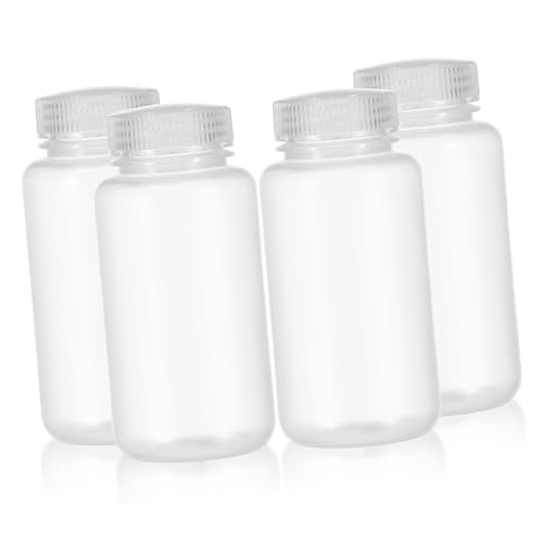 Cabilock 4pcs Clear Plastic Lab Reagent Bottles with Secure Caps Heat Resistant Liquid Storage Containers for Chemicals Toiletries and Cosmetics