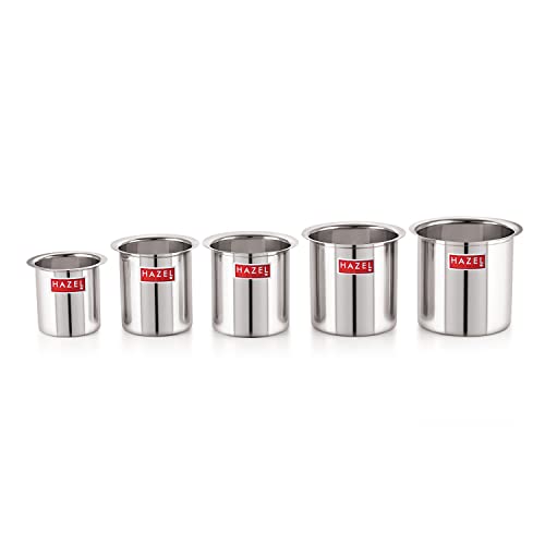 Image of HAZEL Steel Milk Pot Set of 5 | 0.8 litres to 2.8 litres Stainless Steel Milk Boiler Container | Milk Boiling Vessel Gunj for Kitchen, 5 Pc Set Silver