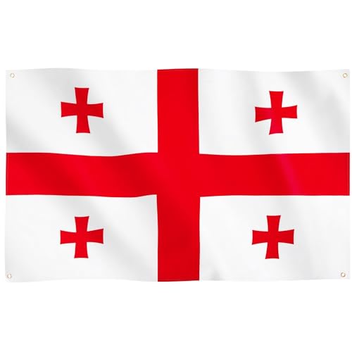 Runesol Drapeau de Géorgie, 91x152cm, 3ft x 5ft, 4 Anneaux, œillet dans chaque coin, Drapeau géorgien, Sakartvelo, Jour de l’indépendance, Drapeaux Premium, Intérieur, Extérieur, Bannière