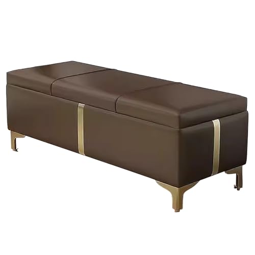 Banc ottoman de rangement marron en bois et tissu pour chambre élégante