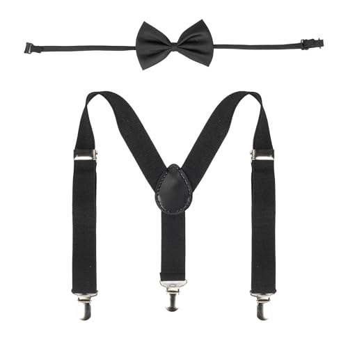 Kids Suspenders Set for Boys Girls Toddlers Adjustable Elastic Belts with Bowtie Clips 2-10Y3