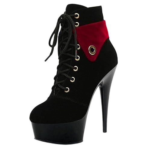 Bottes de Mode Noires YXWYXWA en Talons Hauts 15 cm à Bout Rond Élégant