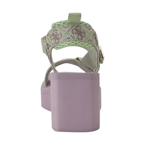Guess Women's DAWSIN Wedge Sandal, Light Green/Purple Rhinestone Logo 330, 53