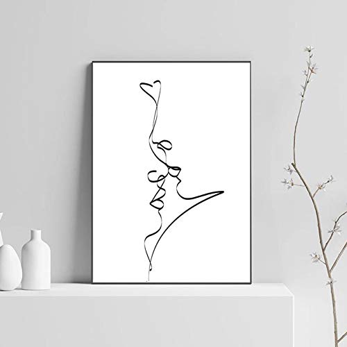 Dessin une ligne baiser amoureux : laffichage mural qui célèbre lamour avec sobriété