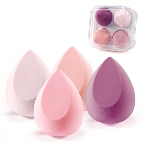 4-teiliges Make-up Schwämmchen Set, Feuchtigkeitsschwämme für Foundation, Concealer und Puder, Kosmetikzubehör mit Aufbewahrungsbox