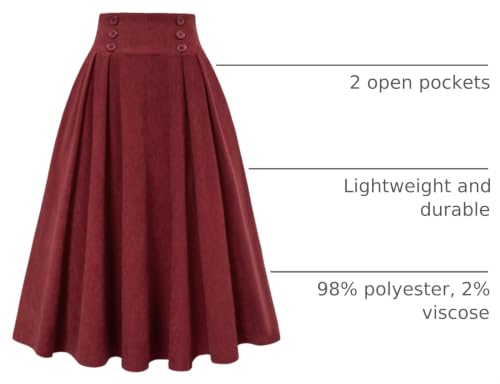 Image of Belle Poque Corduroy Skirt for Women A-Line Flared Swing Skirt Midi High Waist Skirts