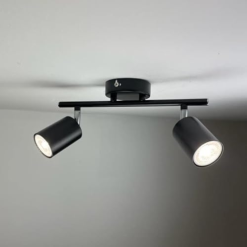 CGC Plafonnier rond à 2 têtes de spot Chrome Angle réglable Noir Cover