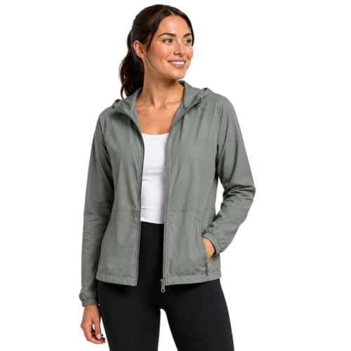 Spyder Womens Windbreaker Jacket - Lightweight Twill Wind-Resistant Full Zip Up Hooded Jacket for Women Size Large Seagrass
