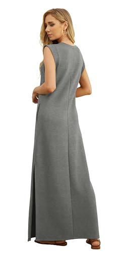Image of GRECERELLE 2026 Women Year-Round Casual Round Neck Loose Split Wrinkle-Free Long Maxi Vacation Dress with Pockets (XXS-4XL)