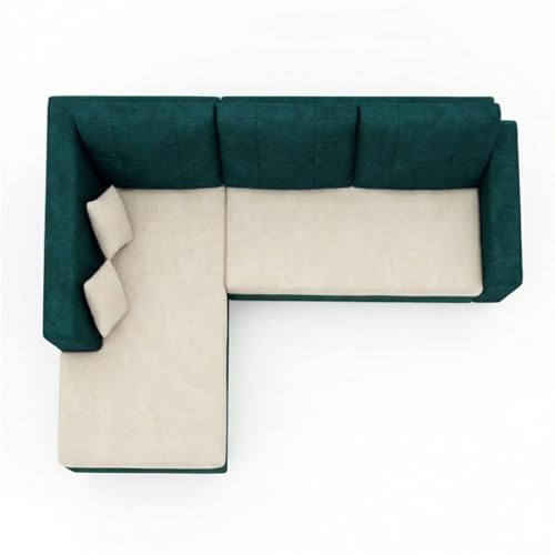 Image of FURNY Nathan 4 Seater L Shape Sofa Set LHS (Green Teal-Cream) | Suede Velvet Finish | Durable Comfort Sofa for Modern Living Room & Office Spaces