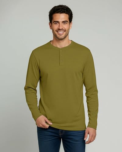 Image of Real Essentials 3 Pack: Mens Casual Long & Short Sleeve Cotton Henley Lightweight Button T-Shirt, Long Sleeve - Set